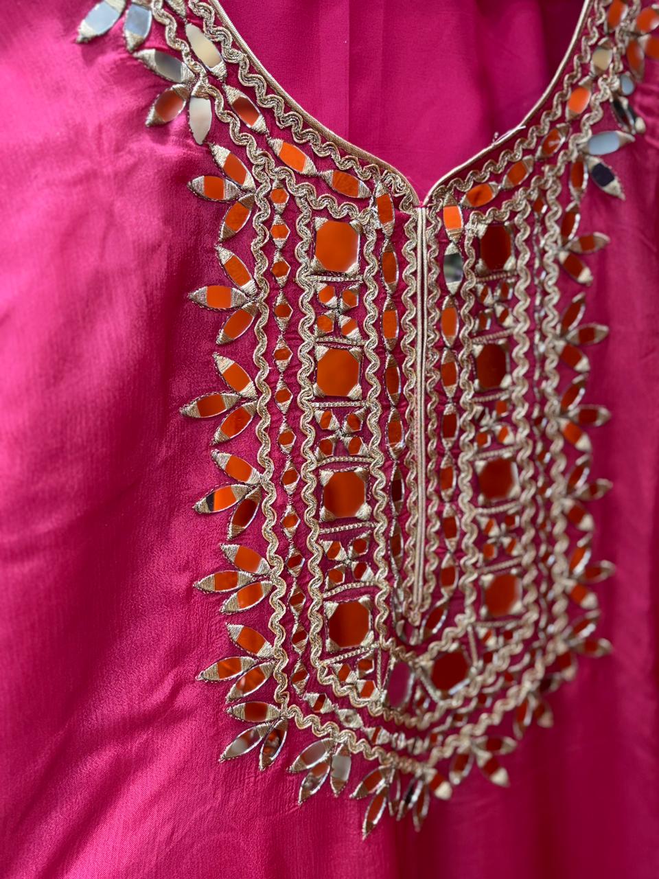 Pure Chinnon Readymade  Banarsi Mirror Work Skirt