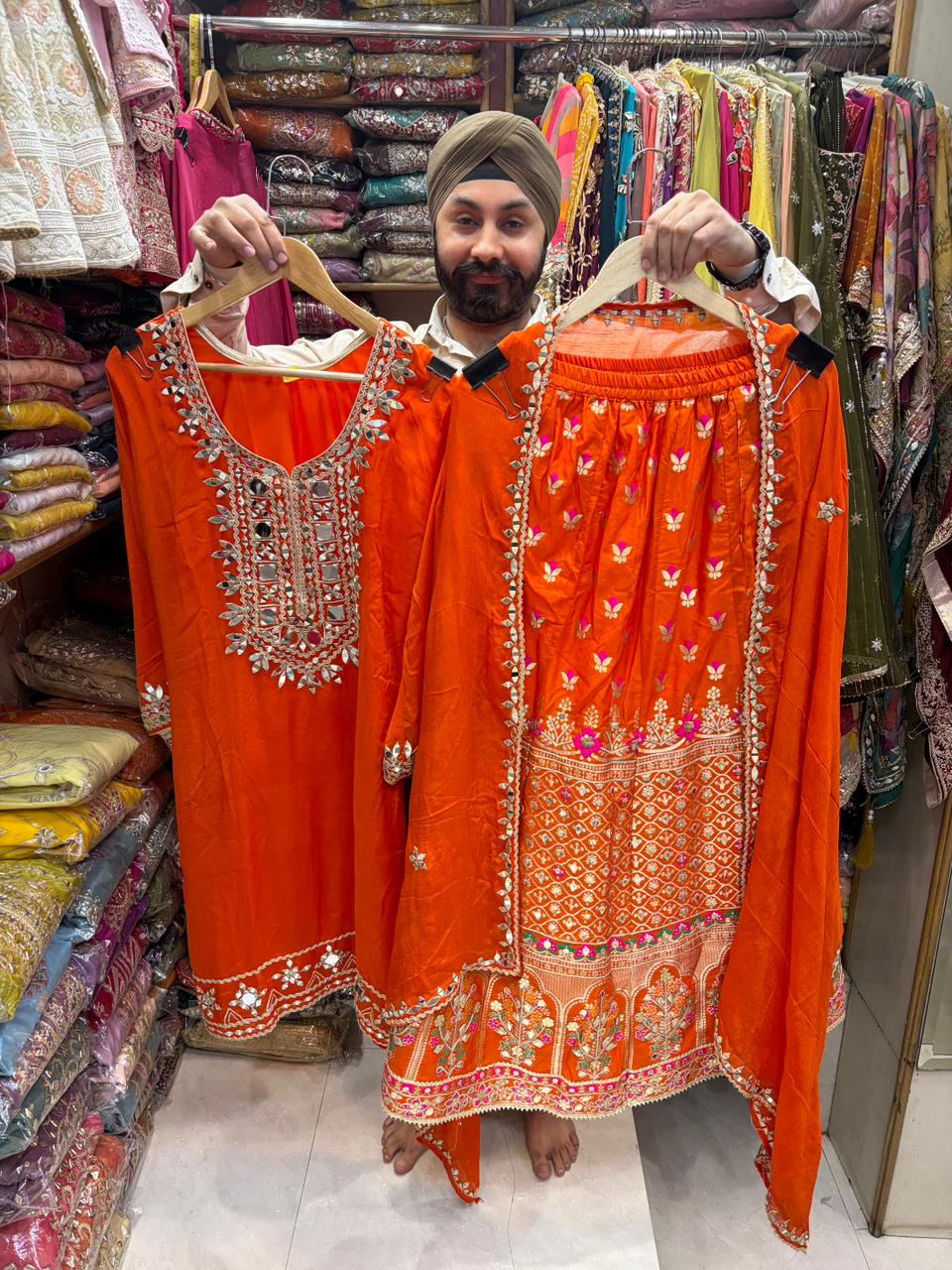 Pure Chinnon Readymade  Banarsi Mirror Work Skirt