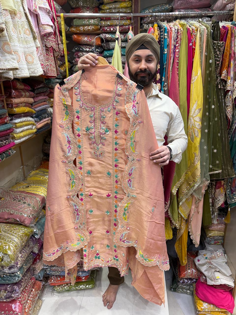 Designer GottaPatti and Mirror Work Unstitched Suit