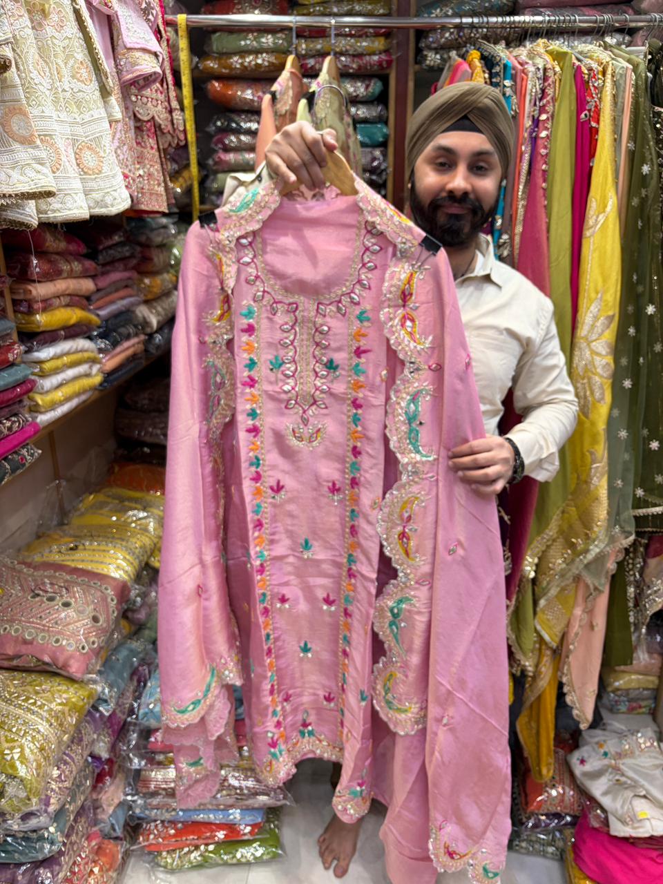 Designer GottaPatti and Mirror Work Unstitched Suit