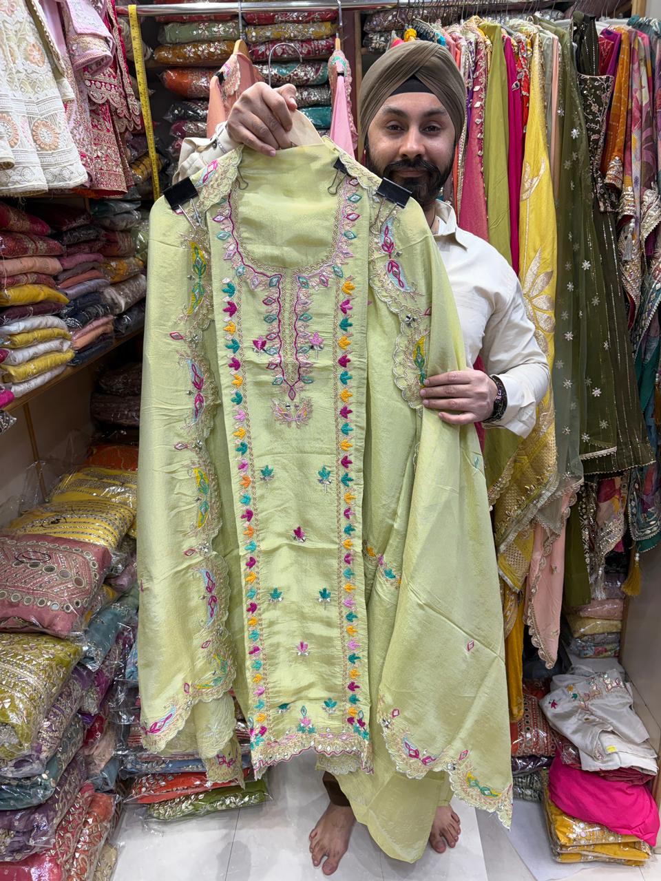Designer GottaPatti and Mirror Work Unstitched Suit