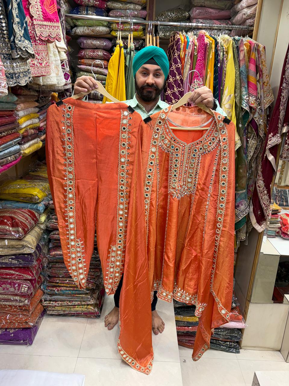 Short Anarkali Mirror work Dhoti Pant Suits