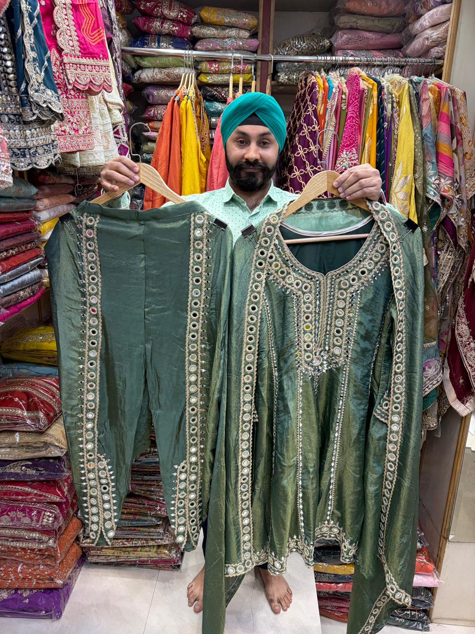 Short Anarkali Mirror work Dhoti Pant Suits