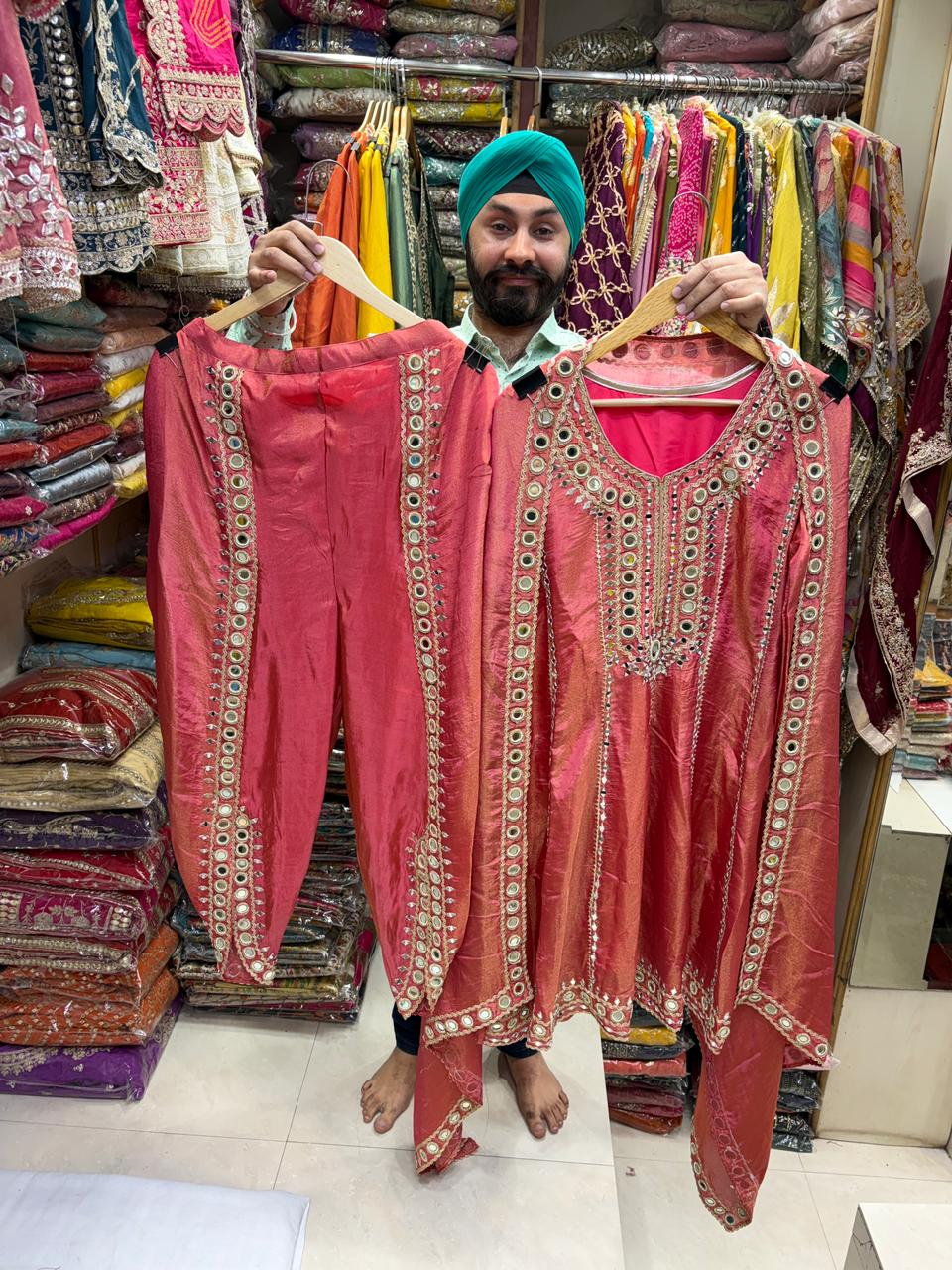 Short Anarkali Mirror work Dhoti Pant Suits