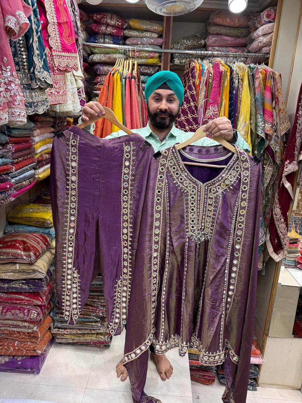 Short Anarkali Mirror work Dhoti Pant Suits