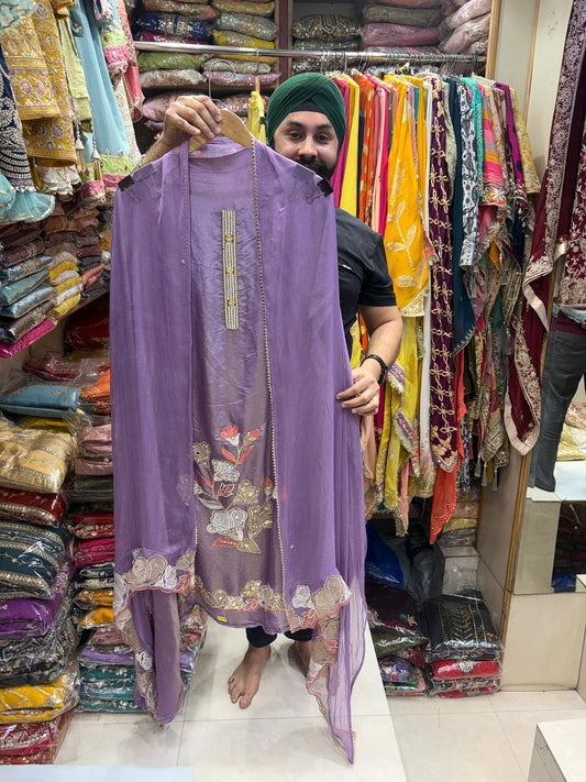 Shimmer Silk Thread Pearl Designer Suit
