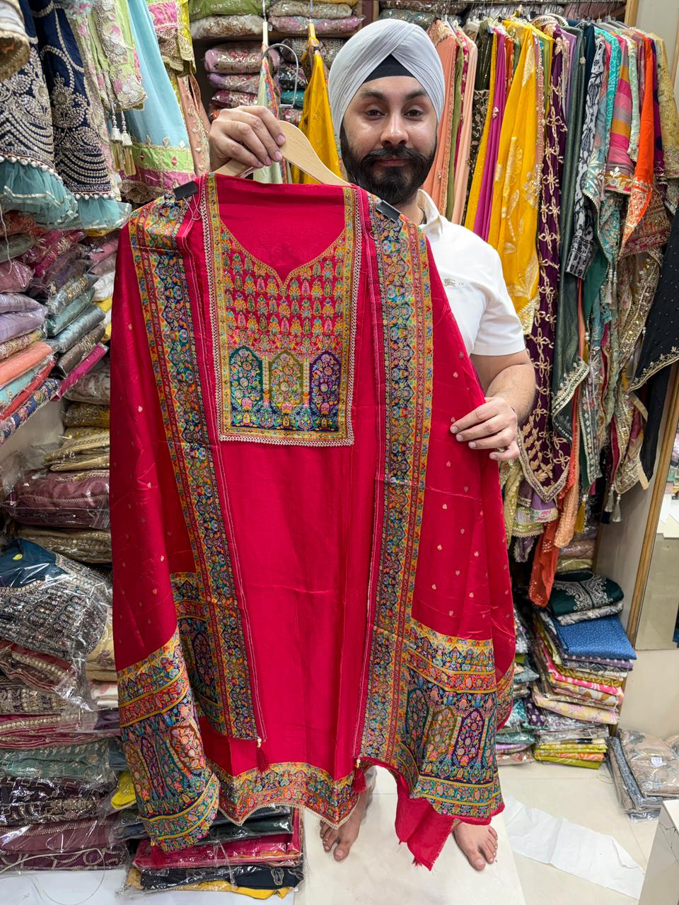 Opada Silk Position Weave Neckline with Dupatta Border