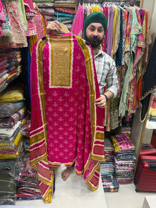 Gajji Silk Bhandej Print