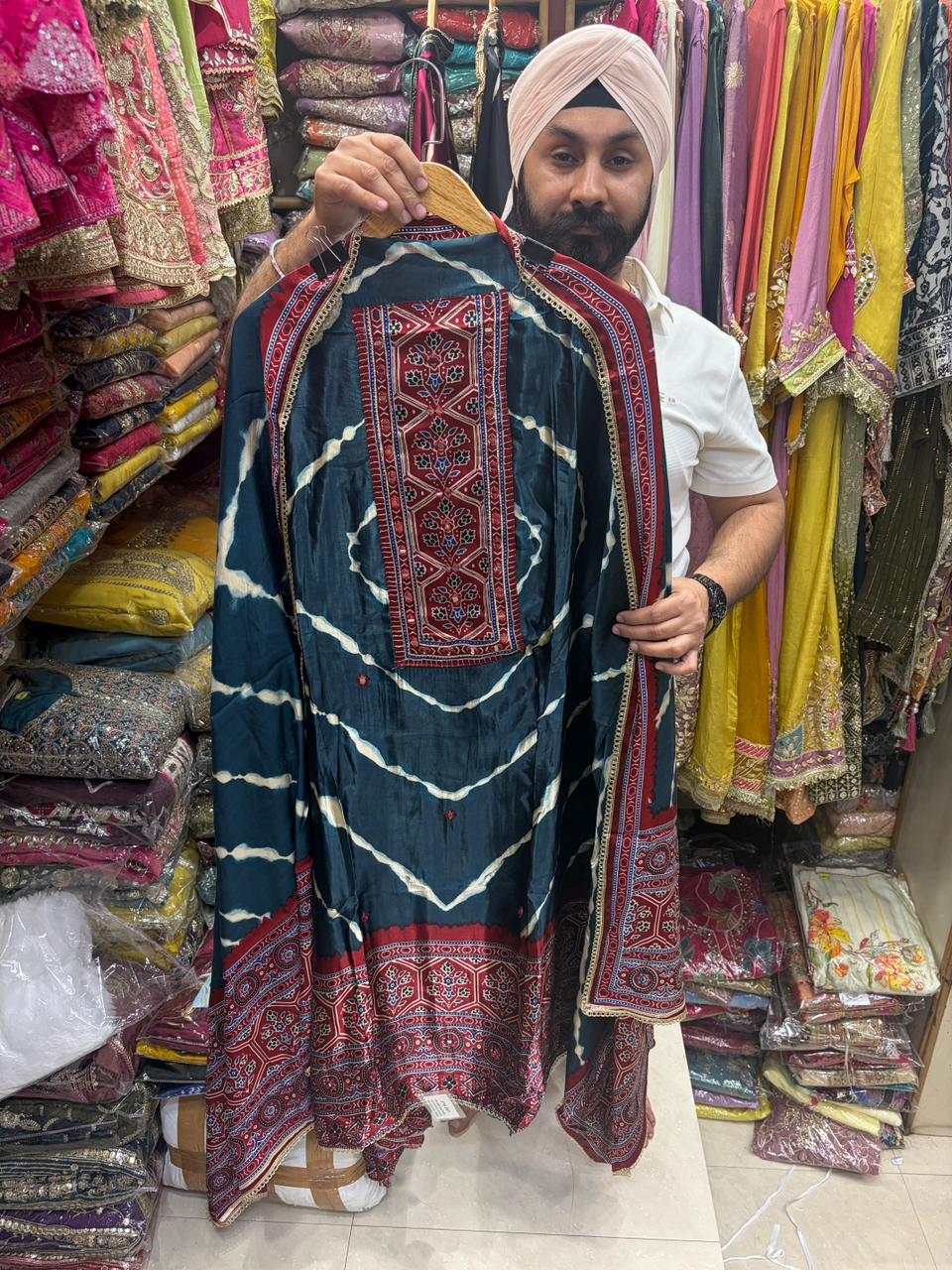 Gajji Ajrakh Bandhni Fusion Print - Design no 12
