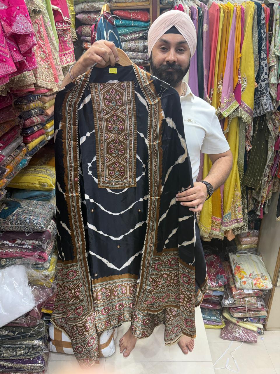 Gajji Ajrakh Bandhni Fusion Print - Design no 12