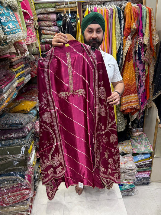 Gajji Silk Ikkat Print with Handwork Neck