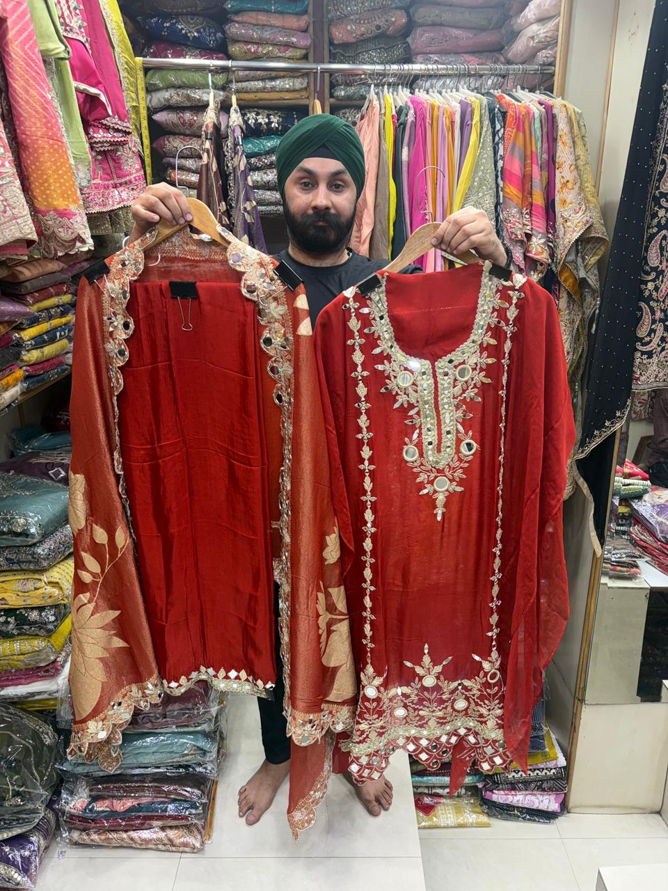 Organza Mirror Bottom Work Shimmer Dupatta Suit