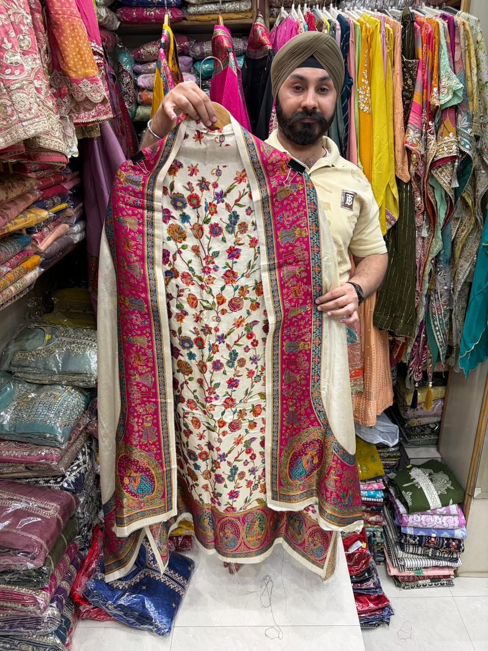 Pure Silk Weaving Front Jaal Flowers Ghera