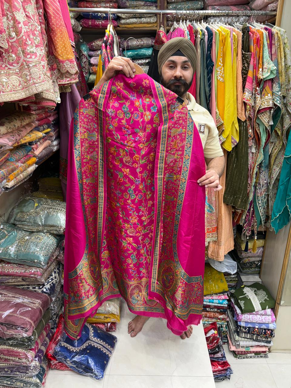 Pure Silk Weaving Front Jaal Flowers Ghera