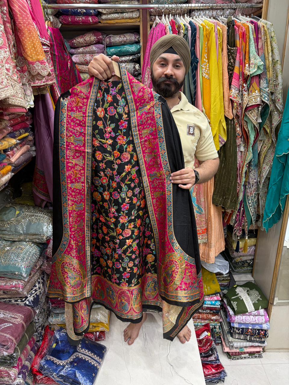 Pure Silk Weaving Front Jaal Flowers Ghera