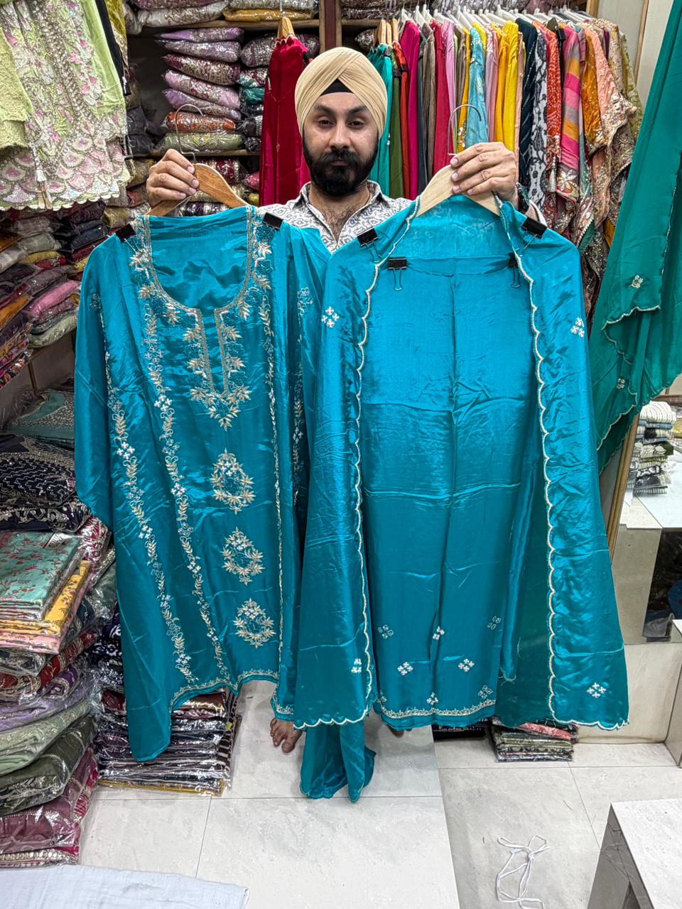 Glass Heavy Punjabi Dabka Salwar Work Suits