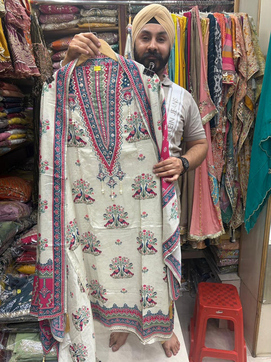 Pakistani Style Pure Muslin Suits with Elegant Neck