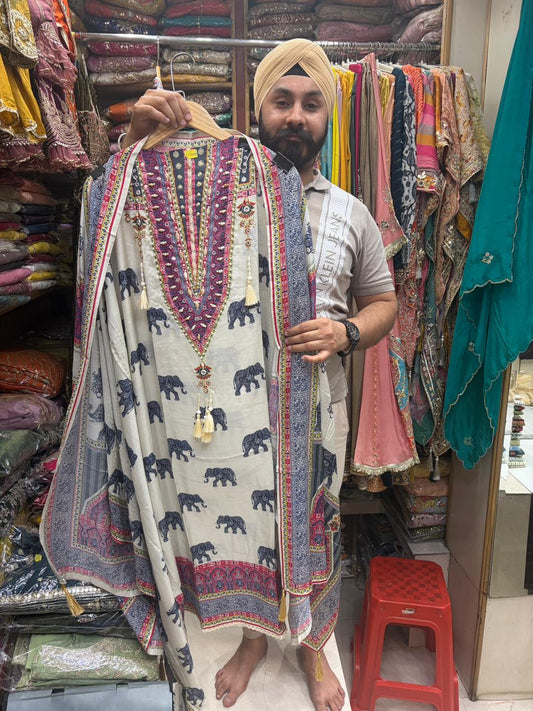 Pakistani Style Pure Muslin Suits with Elegant Neck