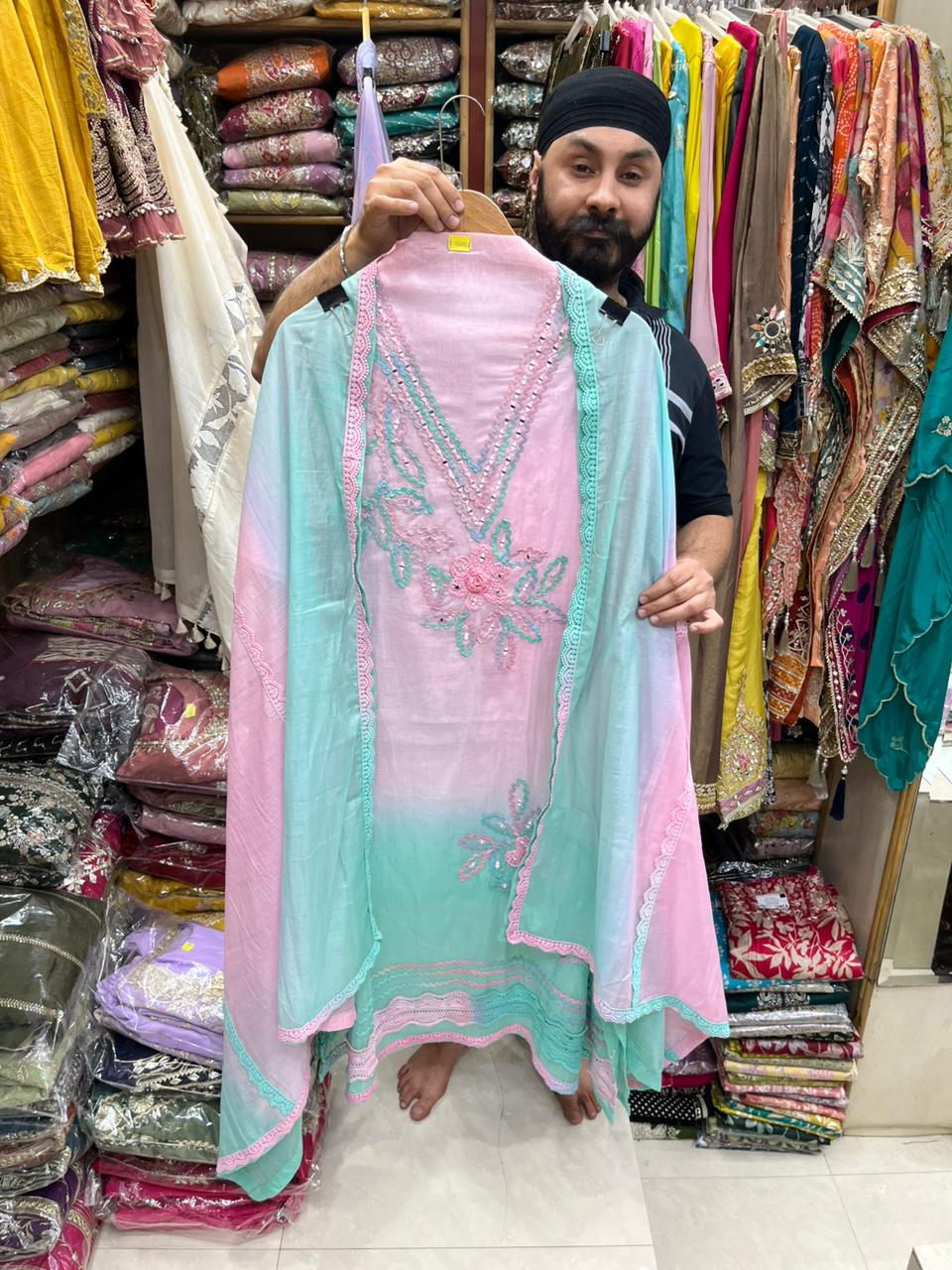 Mul Ombrey croshiya & Mirror Work Designer Suits