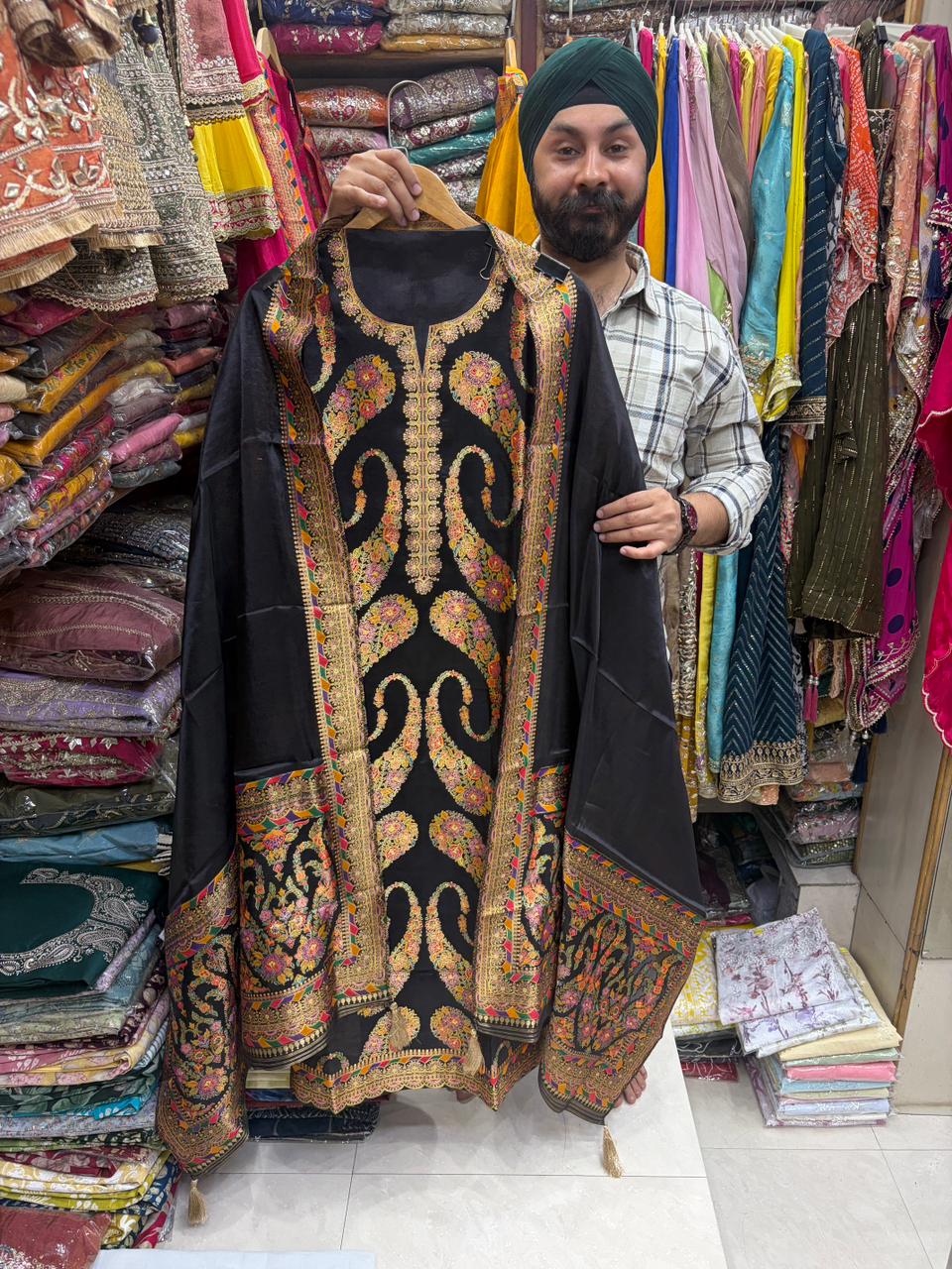 Silk Jacquard Suit With Banrasi Weave