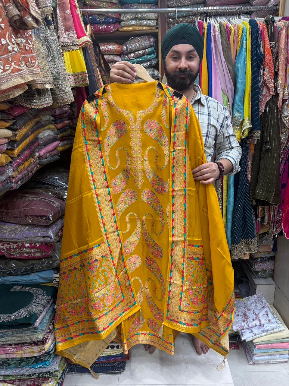 Silk Jacquard Suit With Banrasi Weave