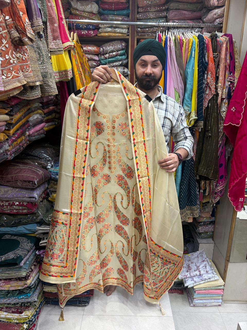 Silk Jacquard Suit With Banrasi Weave