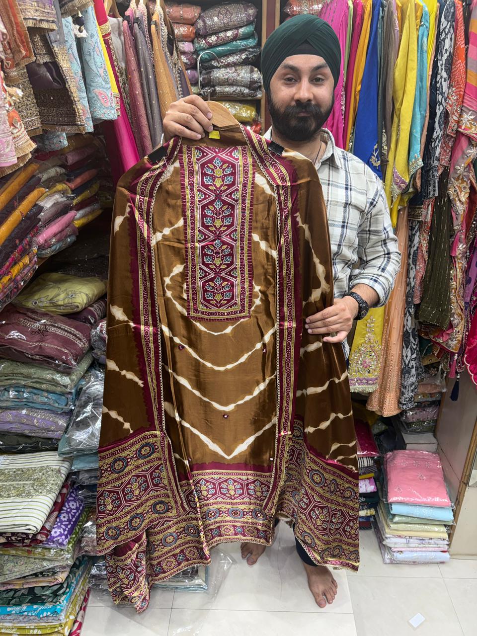 Gajji Ajrakh Bandhni Fusion Print - Design no 12