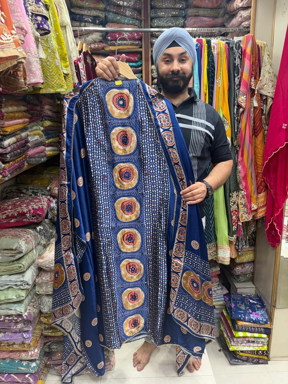 Gajji Silk New Addition - Sabyasachi Inspired Ikkat Print Mirror Work