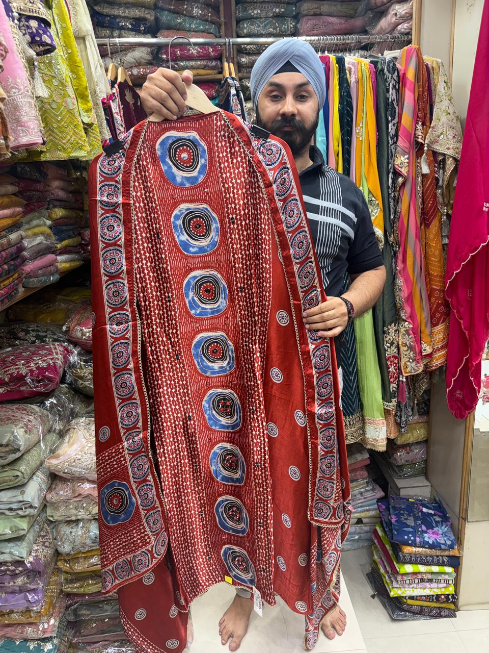 Gajji Silk New Addition - Sabyasachi Inspired Ikkat Print Mirror Work