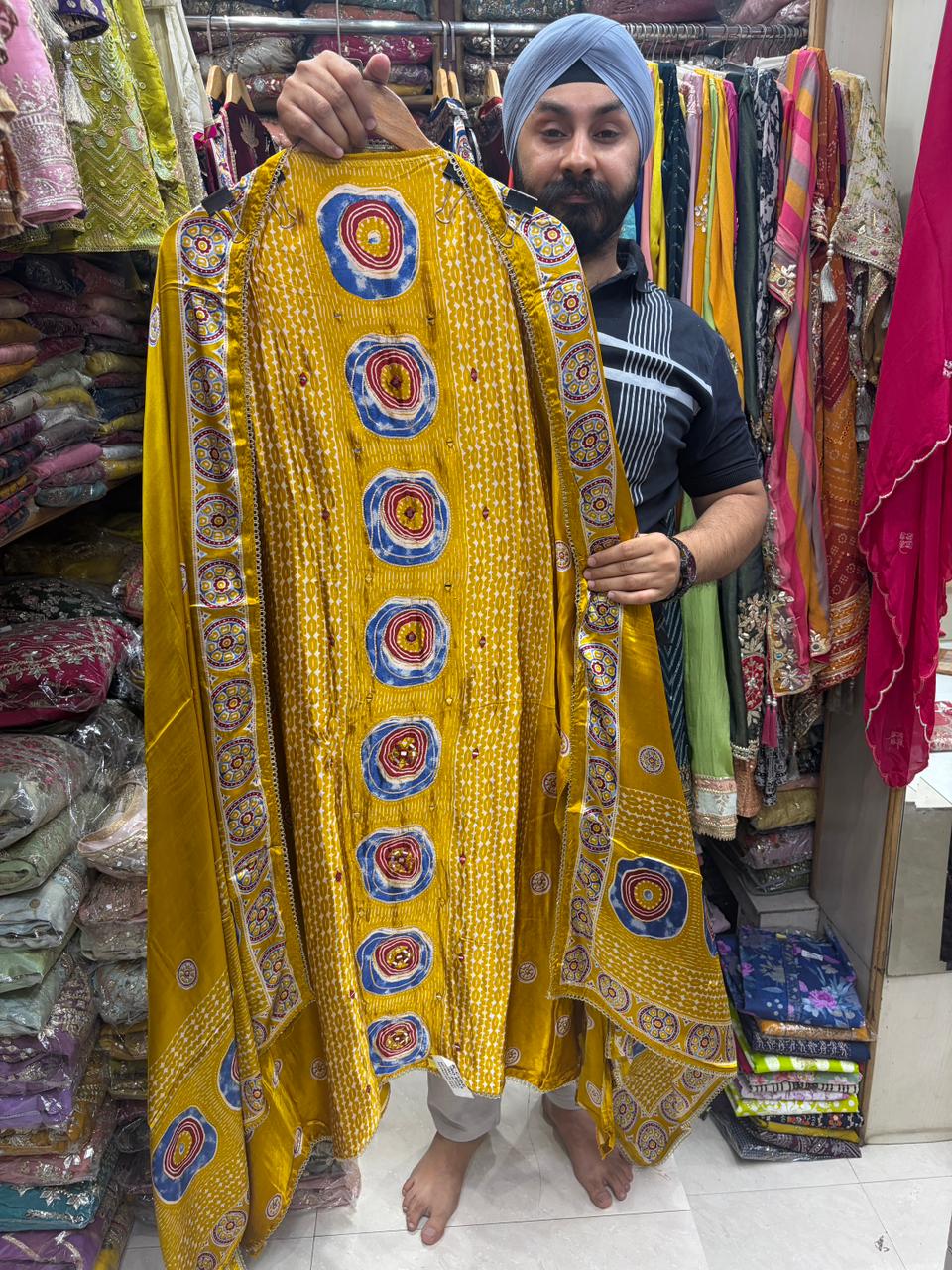 Gajji Silk New Addition - Sabyasachi Inspired Ikkat Print Mirror Work