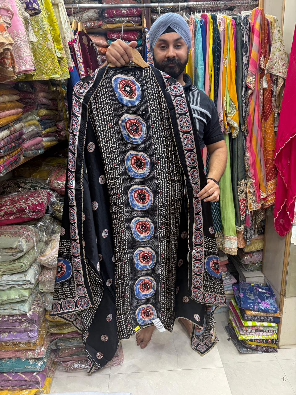 Gajji Silk New Addition - Sabyasachi Inspired Ikkat Print Mirror Work