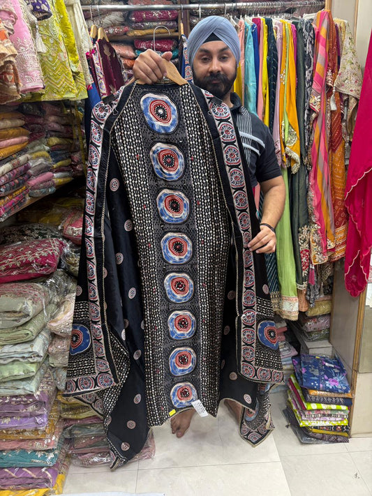 Gajji Silk New Addition - Sabyasachi Inspired Ikkat Print Mirror Work