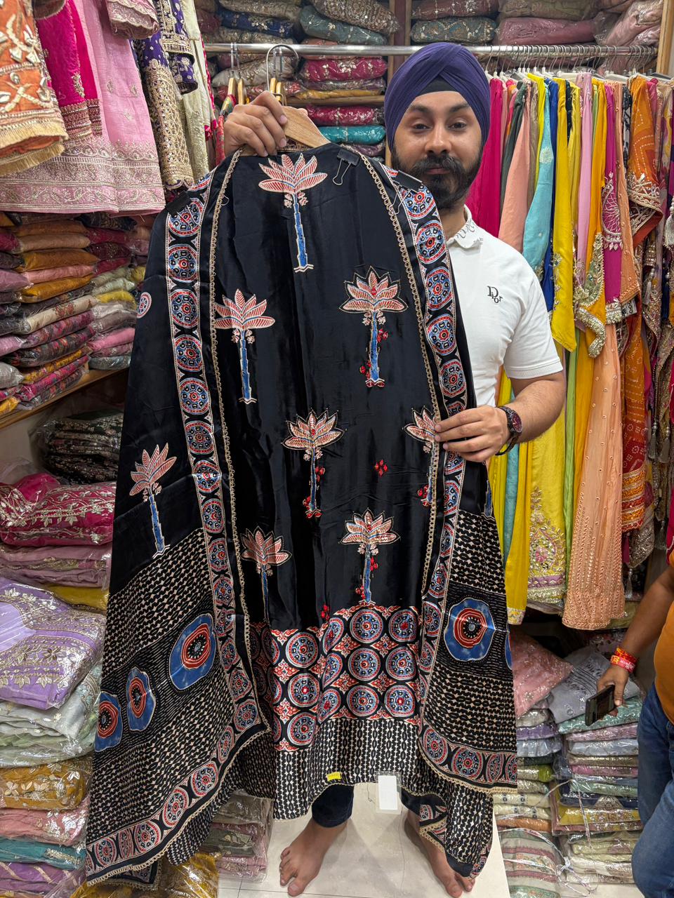 Gajji Tropical & Ajrakh  Print Mirror Work - Design no 14