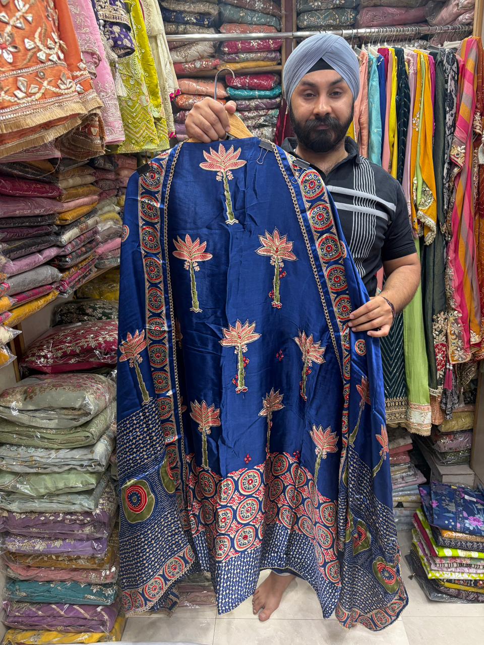 Gajji Tropical & Ajrakh  Print Mirror Work - Design no 14