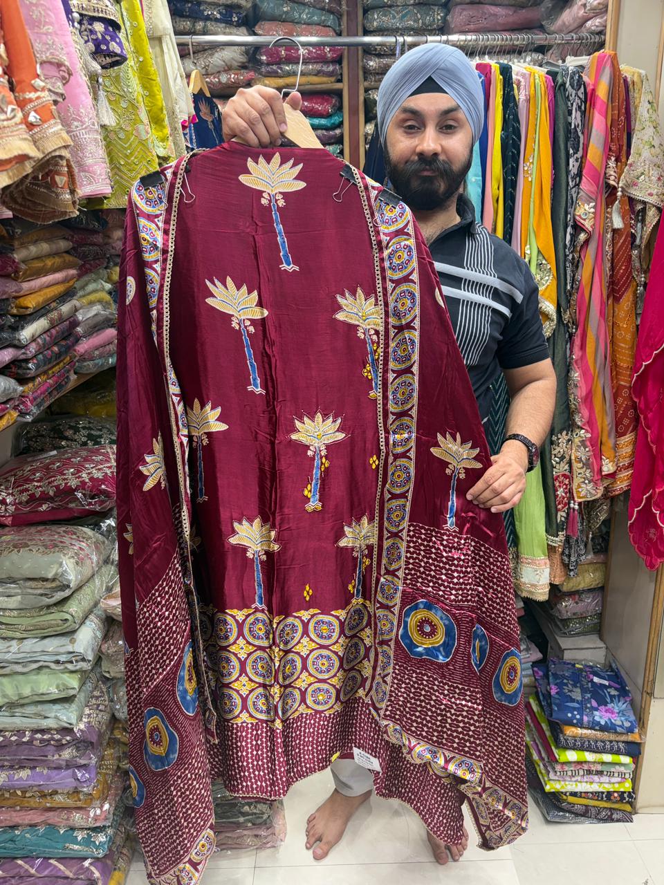 Gajji Tropical & Ajrakh  Print Mirror Work - Design no 14