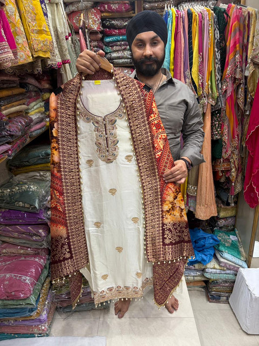 Patola Dupatta Opada Silk - zari and Sequins Embroidery