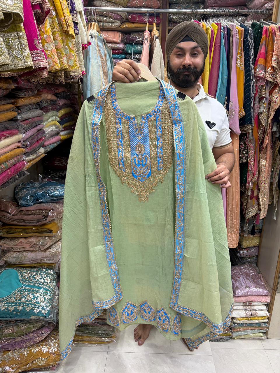 Mul Chanderi Partywear Suit
