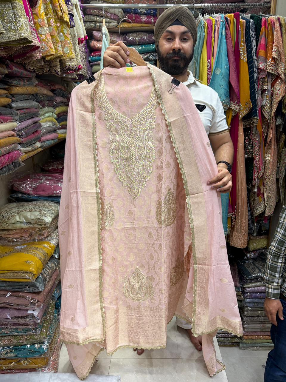 Pure Mul Cotton Banarsi Leather Work