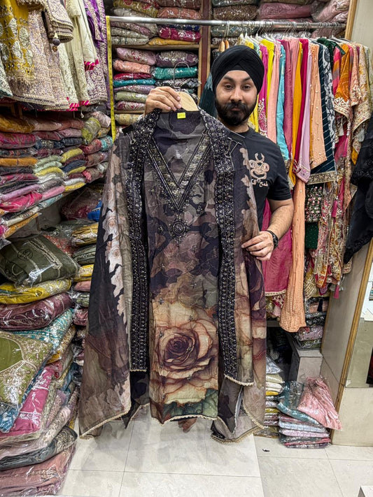 Hotseller Muslin Floral Print V neck Handwork