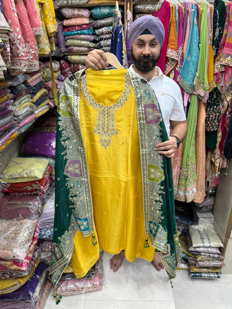 Shimmer Silk Designer Neck Organza Dupatta - Potli