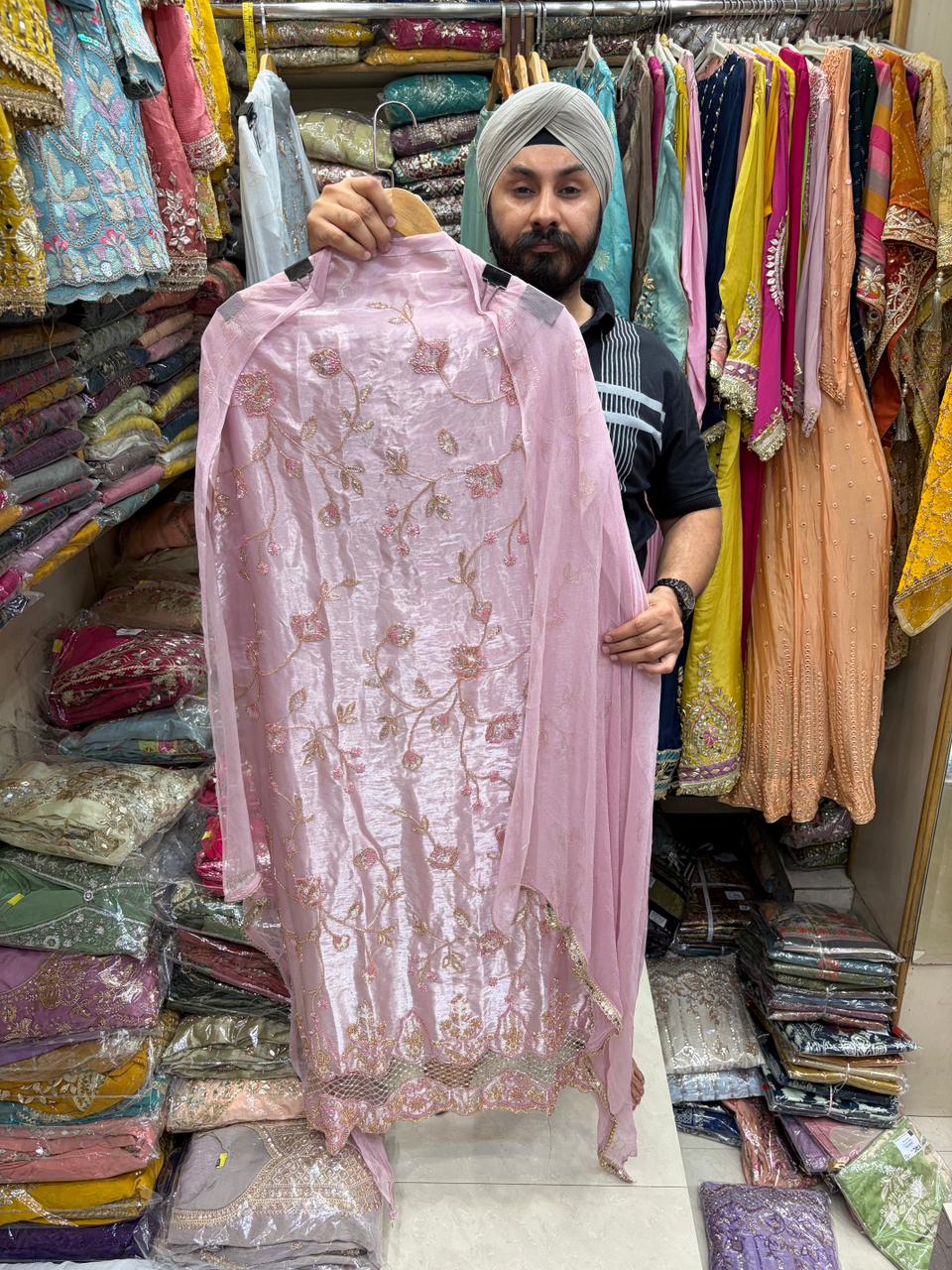 Pakistani Tissue Handwork Cutwork Ghera