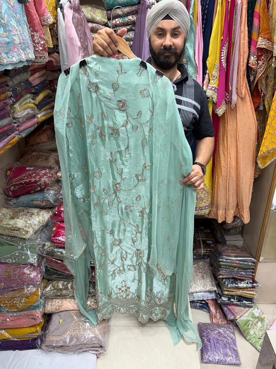 Pakistani Tissue Handwork Cutwork Ghera
