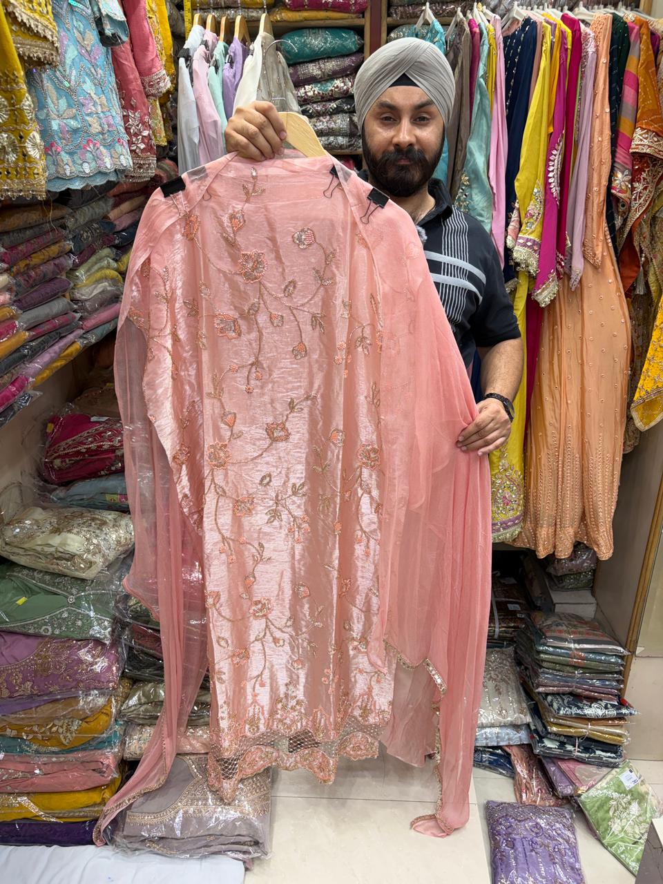 Pakistani Tissue Handwork Cutwork Ghera