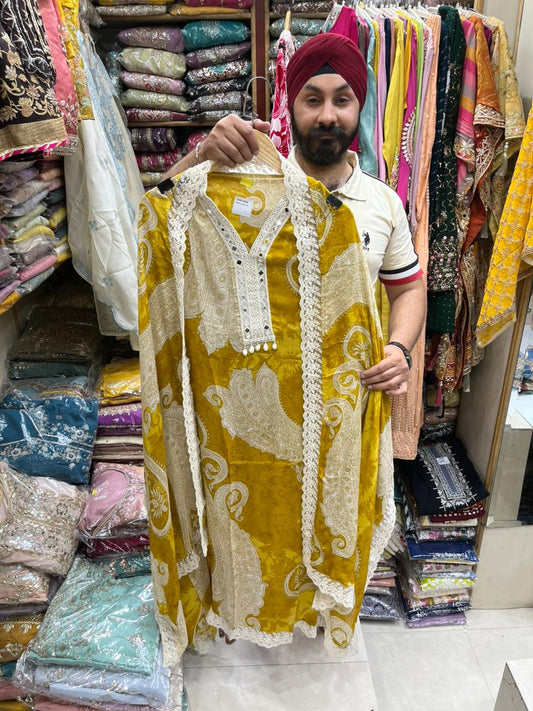 Pakistani Isnpired - Bright color Chinnon Floral Lace work