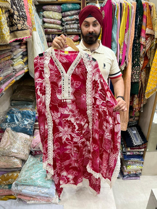 Pakistani Isnpired - Bright color Chinnon Floral Lace work