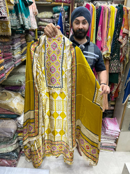 Gajji Ajrakh Print Neck Mirror Work - Design no 15