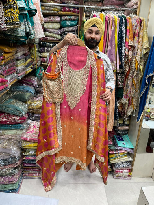 Crushed Shimmer Suit - Polka Dot Dupatta