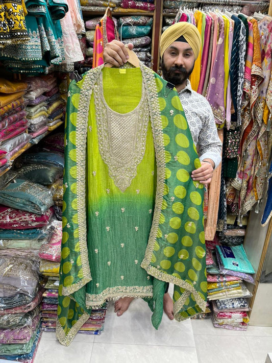 Crushed Shimmer Suit - Polka Dot Dupatta
