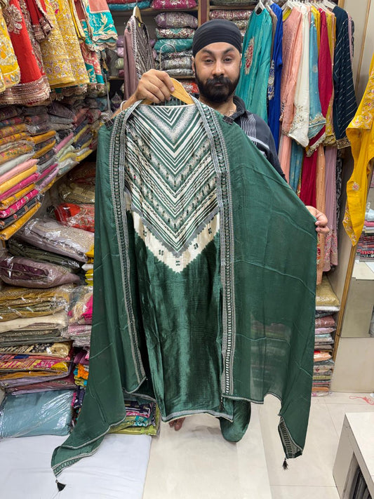 Gajji Chivron Print V Style Neck - Design no 18