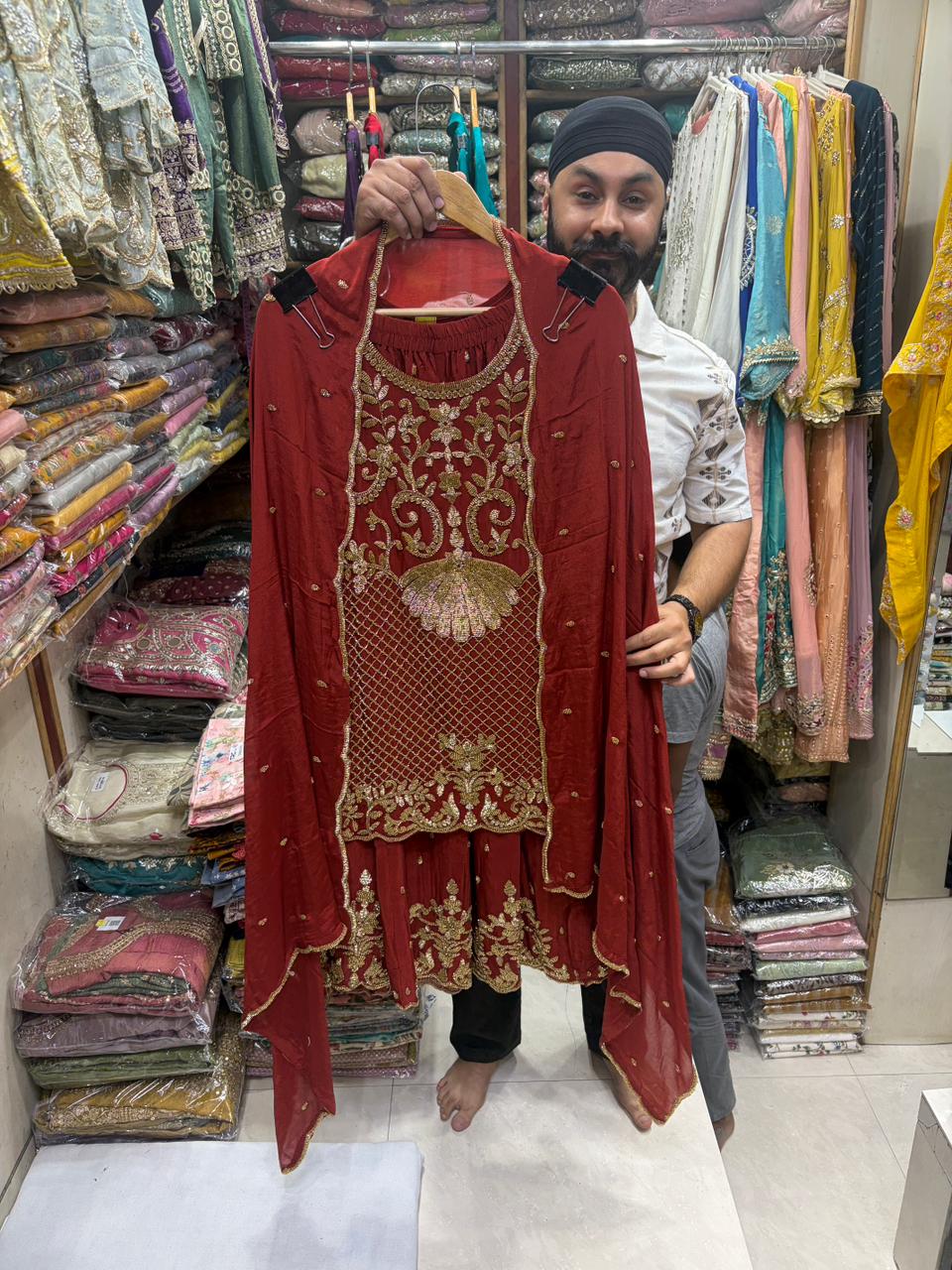Chinnon Short Shirt Sharara Set - Nalki Handwork